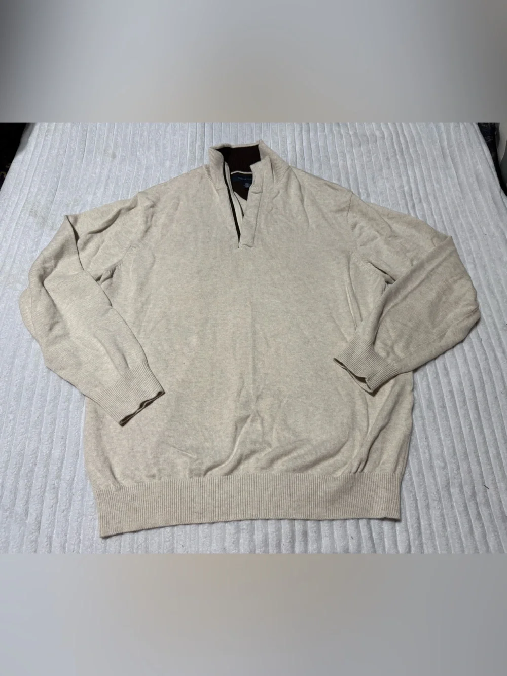 Tommy Hilfiger Men's Light Beige quarter zip Sweater